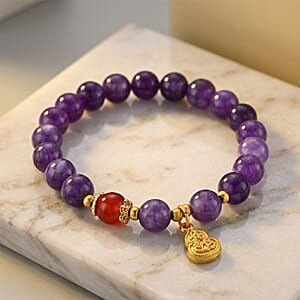 African Amethyst and Red Agate 95.00 ctw Beaded Bracelet in Goldtone (6.25-6.75In)