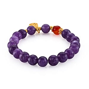 African Amethyst and Red Agate 95.00 ctw Beaded Bracelet in Goldtone (6.25-6.75In)
