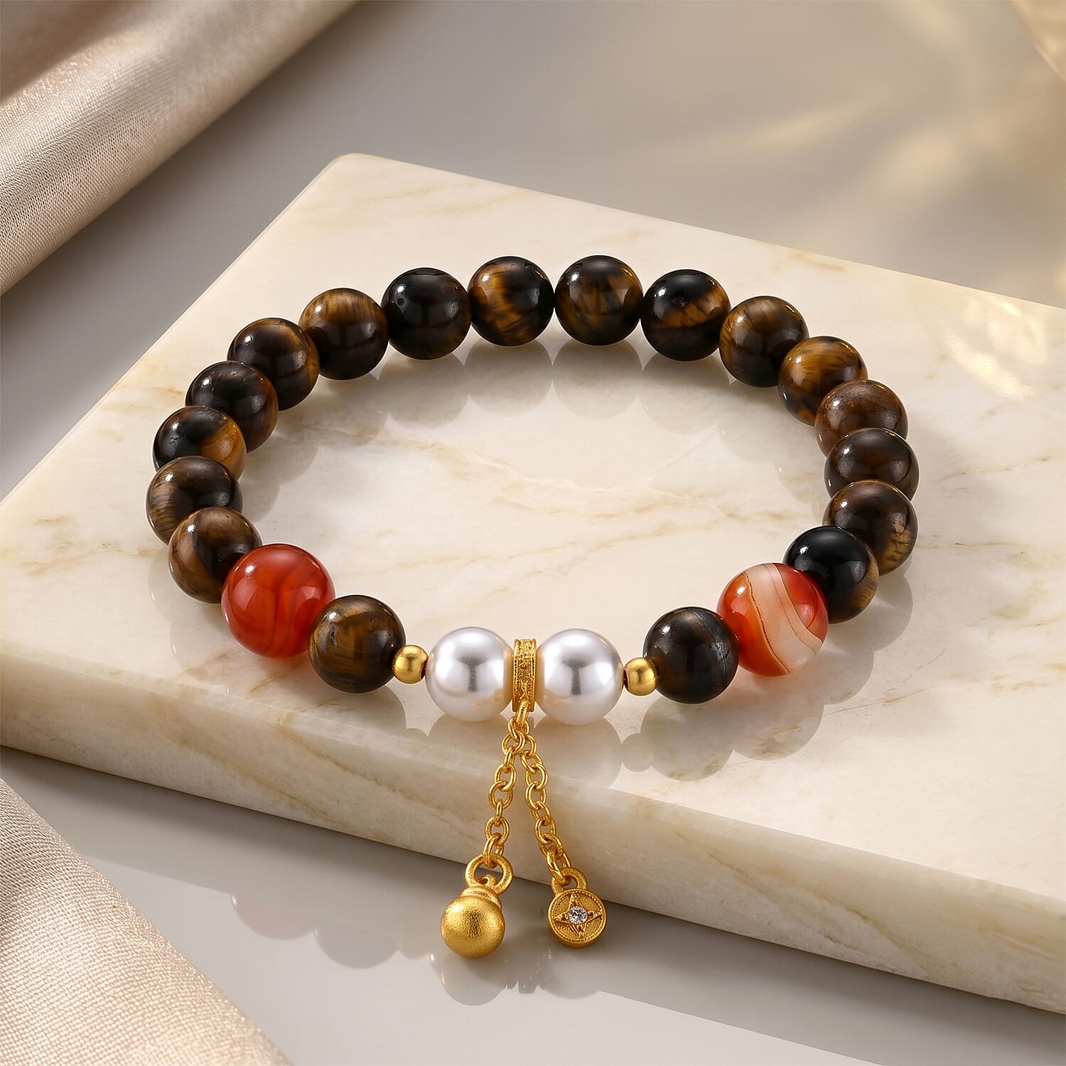 Multi Gemstones 100.00 ctw Beaded Bracelet in Goldtone (6.25-6.75In)