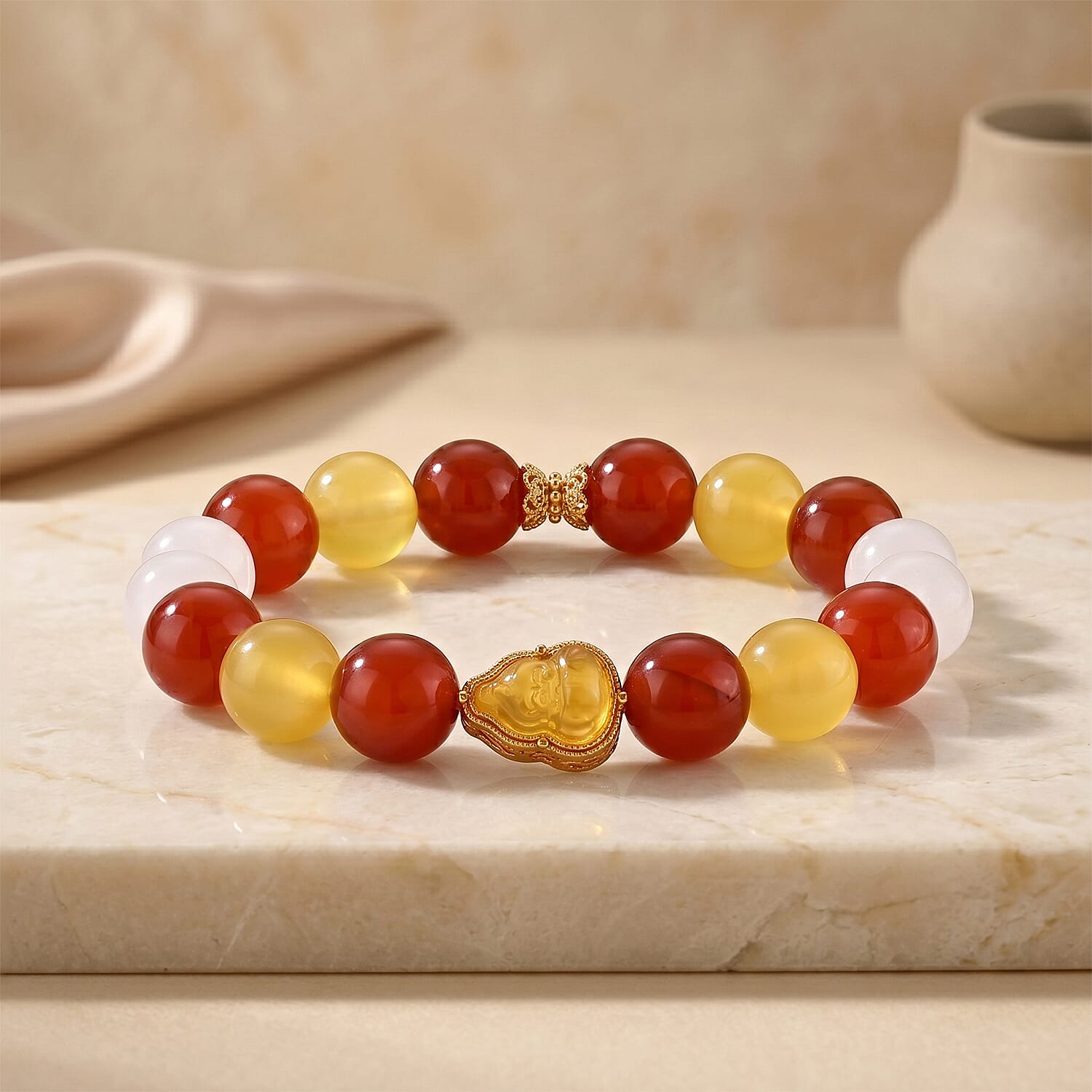 Multi Gemstone 130.00 ctw Beaded Bracelet in Goldtone (6.25-6.75In)