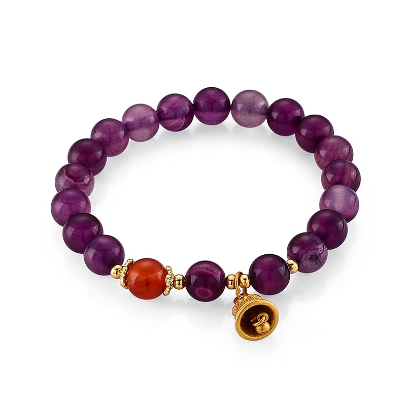African Amethyst and Red Agate 82.00 ctw Beaded Bracelet in Goldtone (6.25-6.75In)