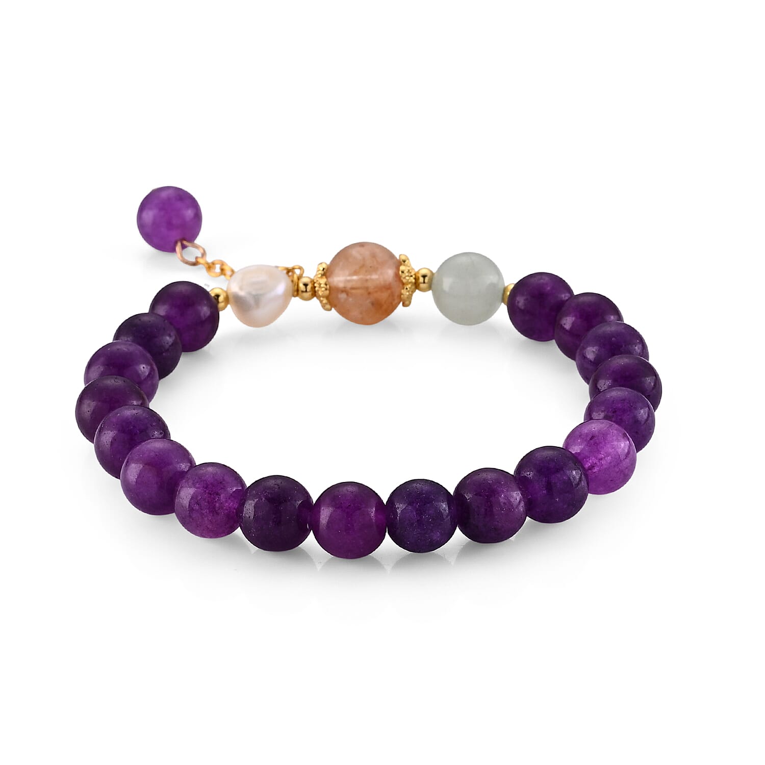 Multi Gemstone 105.00 ctw Beaded Bracelet in Goldtone (6.25-6.75In)