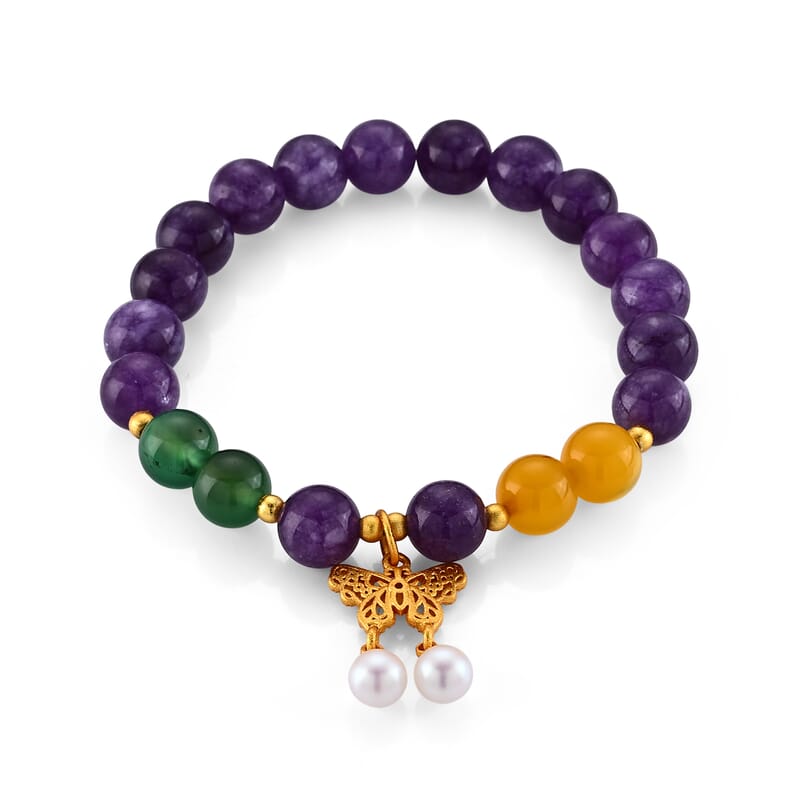 Multi Gemstone 90.00 ctw Beaded Bracelet in Goldtone (6.25-6.75In)
