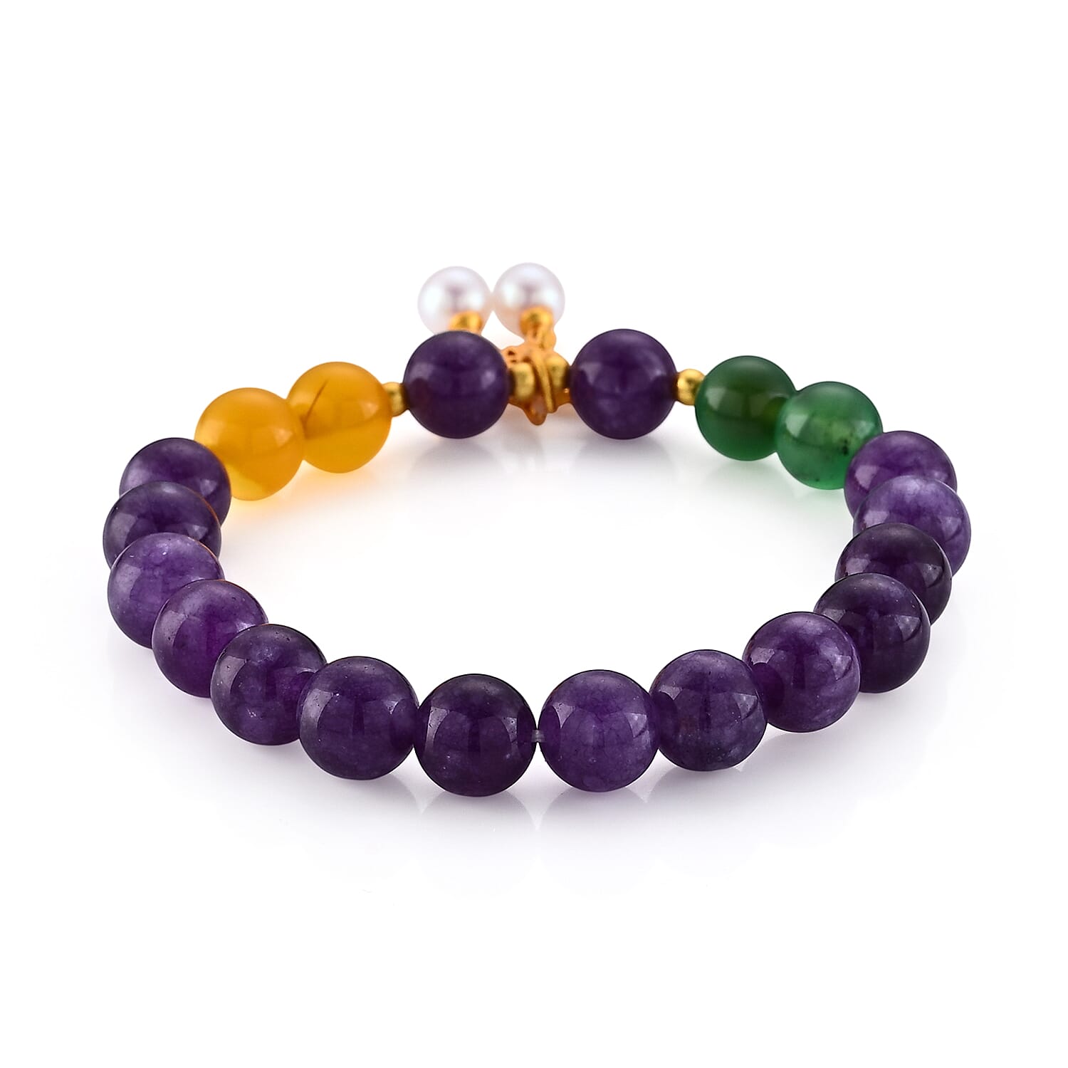 Multi Gemstone 90.00 ctw Beaded Bracelet in Goldtone (6.25-6.75In)