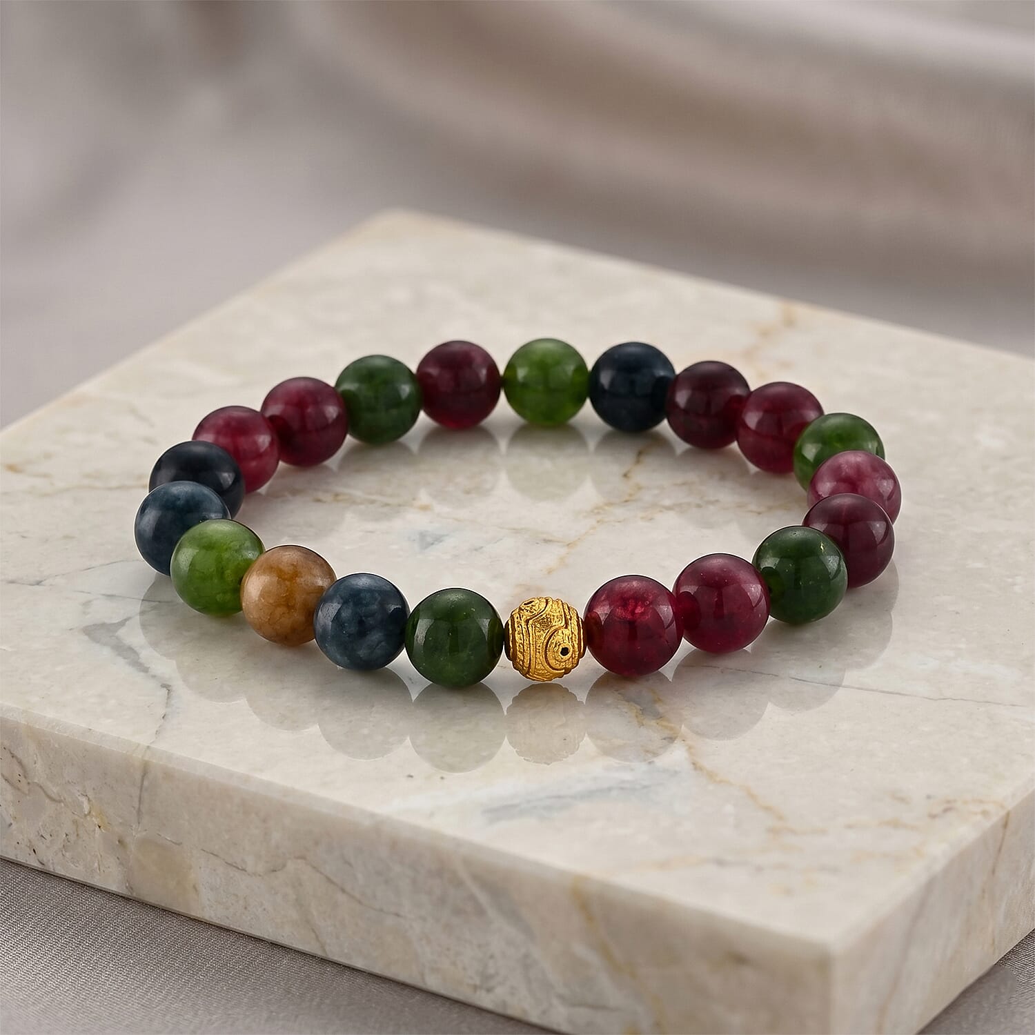 Multi-Tourmaline 80.00 ctw Beaded Bracelet in Goldtone (6.25-6.75In)