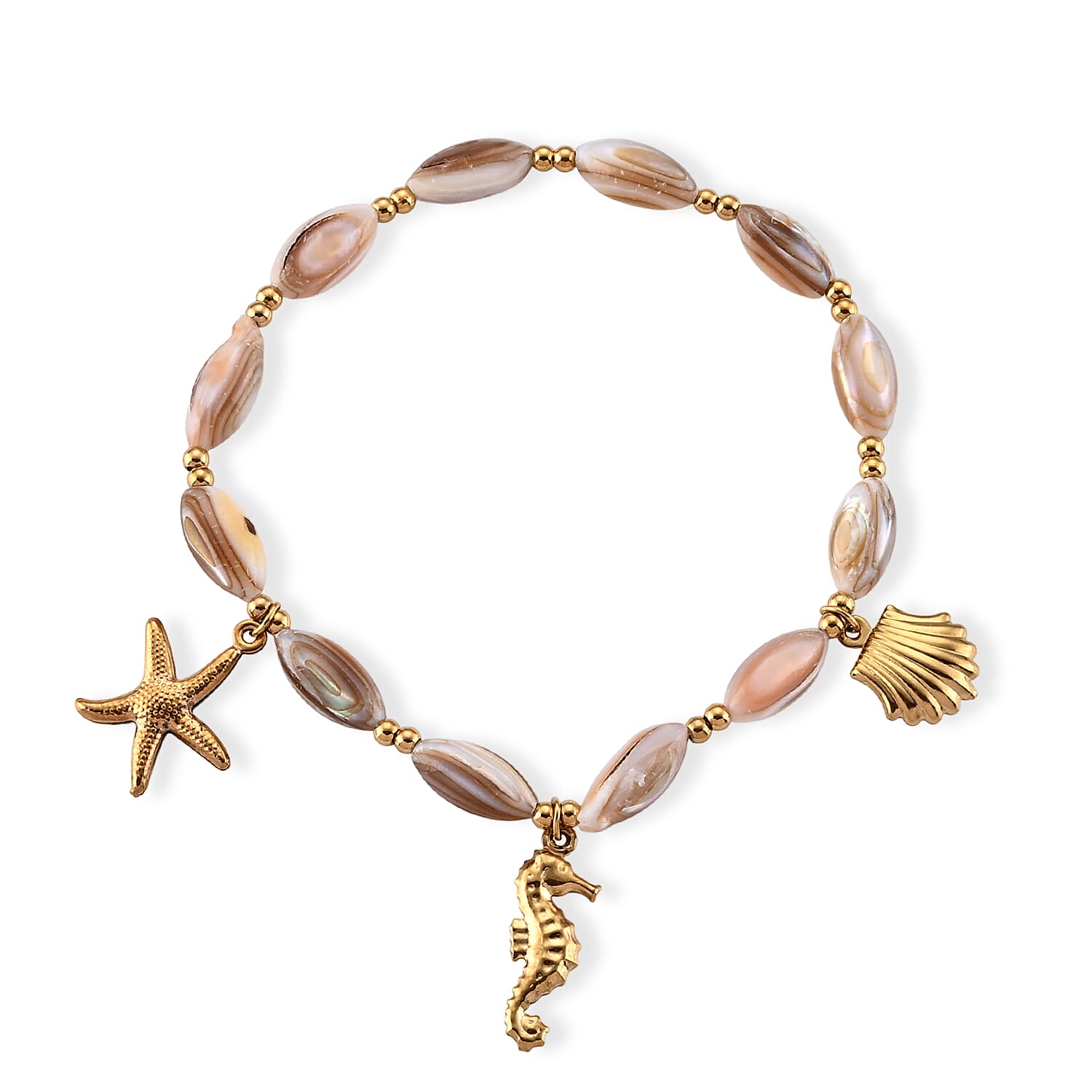 Shell Bead Bracelet in Goldtone (6.5-7In)
