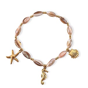 Natural Color Shell Beaded Bracelet in Goldtone (6.5-7In)