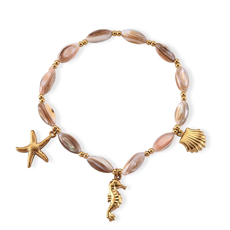 Shell Bead Bracelet in Goldtone (6.5-7In)