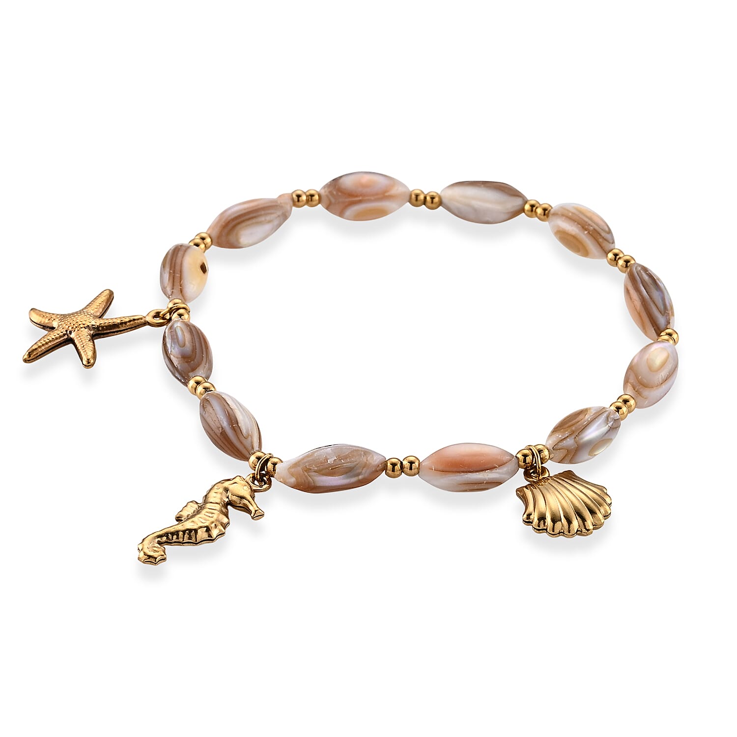 Shell Bead Bracelet in Goldtone (6.5-7In)