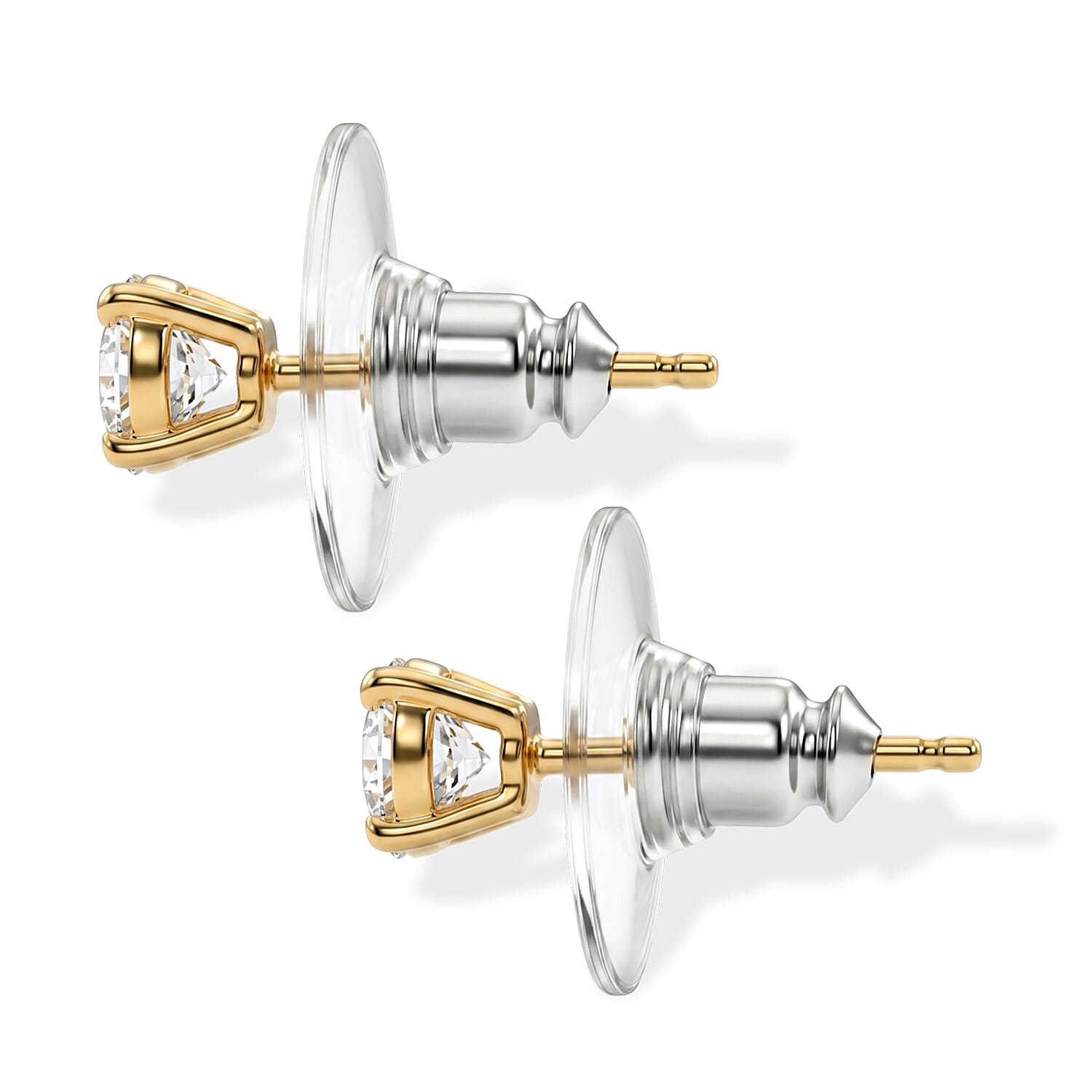 D'Joy Certified Moissanite (D, VVS) 1.00 ctw Solitaire Stud Earrings in 18K YG Plated Sterling Silver (Ships in 8-10 Days)