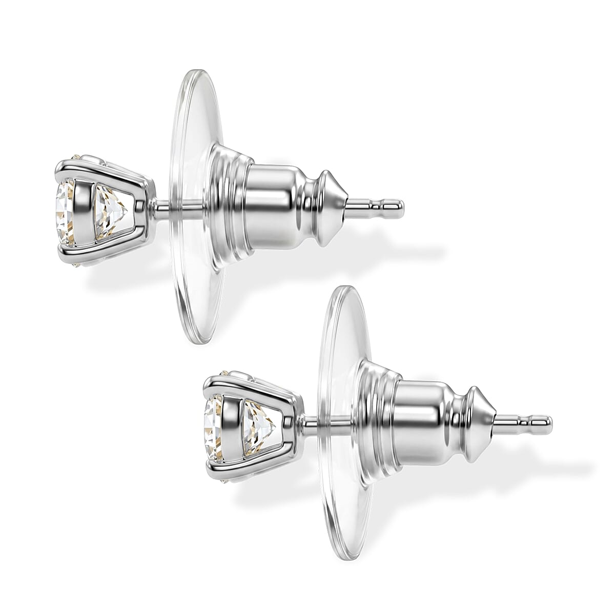 D'Joy Certified Moissanite (D, VVS) 0.80 ctw Solitaire Stud Earrings in Platinum Over Sterling Silver (Ships in 8-10 Days) image number 1