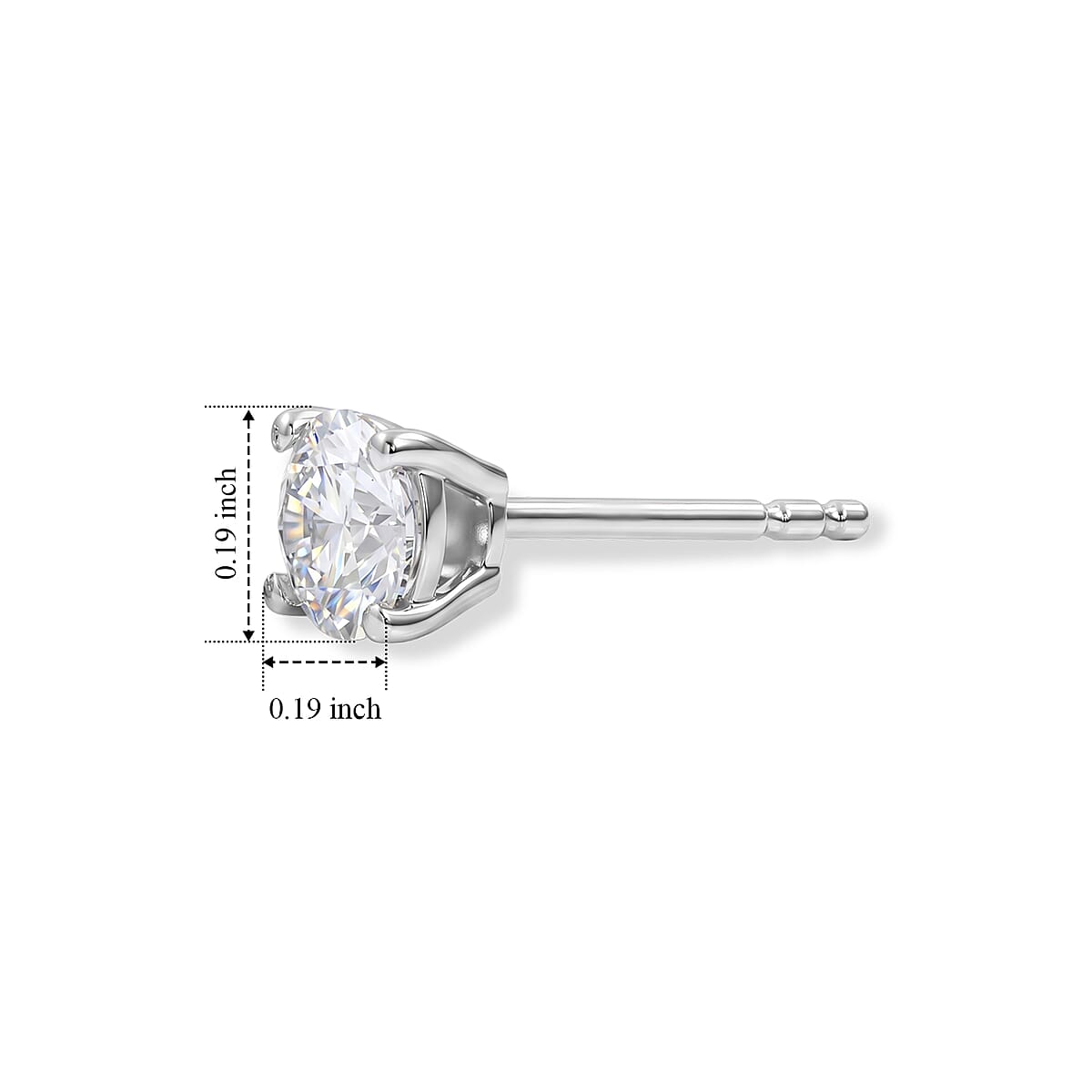 D'Joy Certified Moissanite (D, VVS) 0.80 ctw Solitaire Stud Earrings in Platinum Over Sterling Silver (Ships in 8-10 Days) image number 2