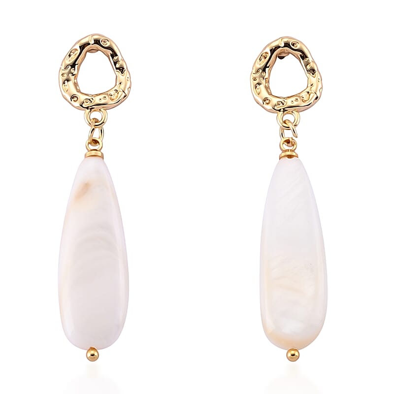 Elongated Drops Shell Earrings in Goldtone