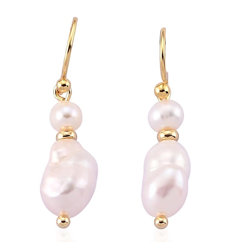 Fresh Water Pearl Drop Earrings in Goldtone
