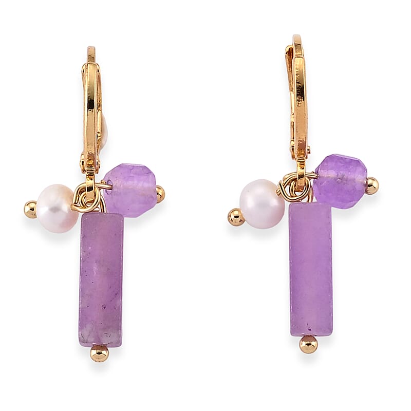 Kunzite and Fresh Water Pearl 10.00 ctw Earrings in Goldtone