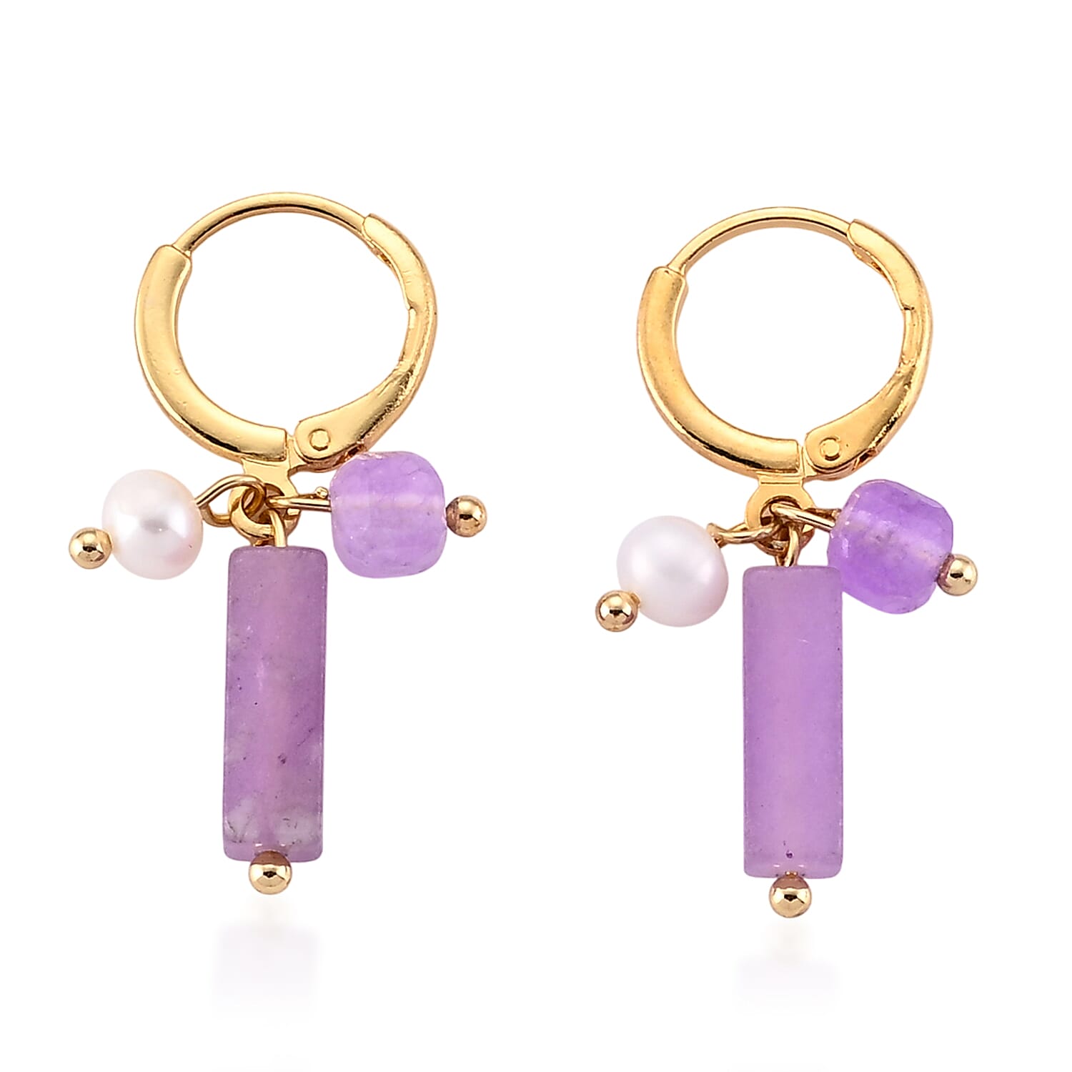 Kunzite and Fresh Water Pearl 10.00 ctw Earrings in Goldtone
