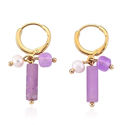 Kunzite and Fresh Water Pearl 10.00 ctw Earrings in Goldtone