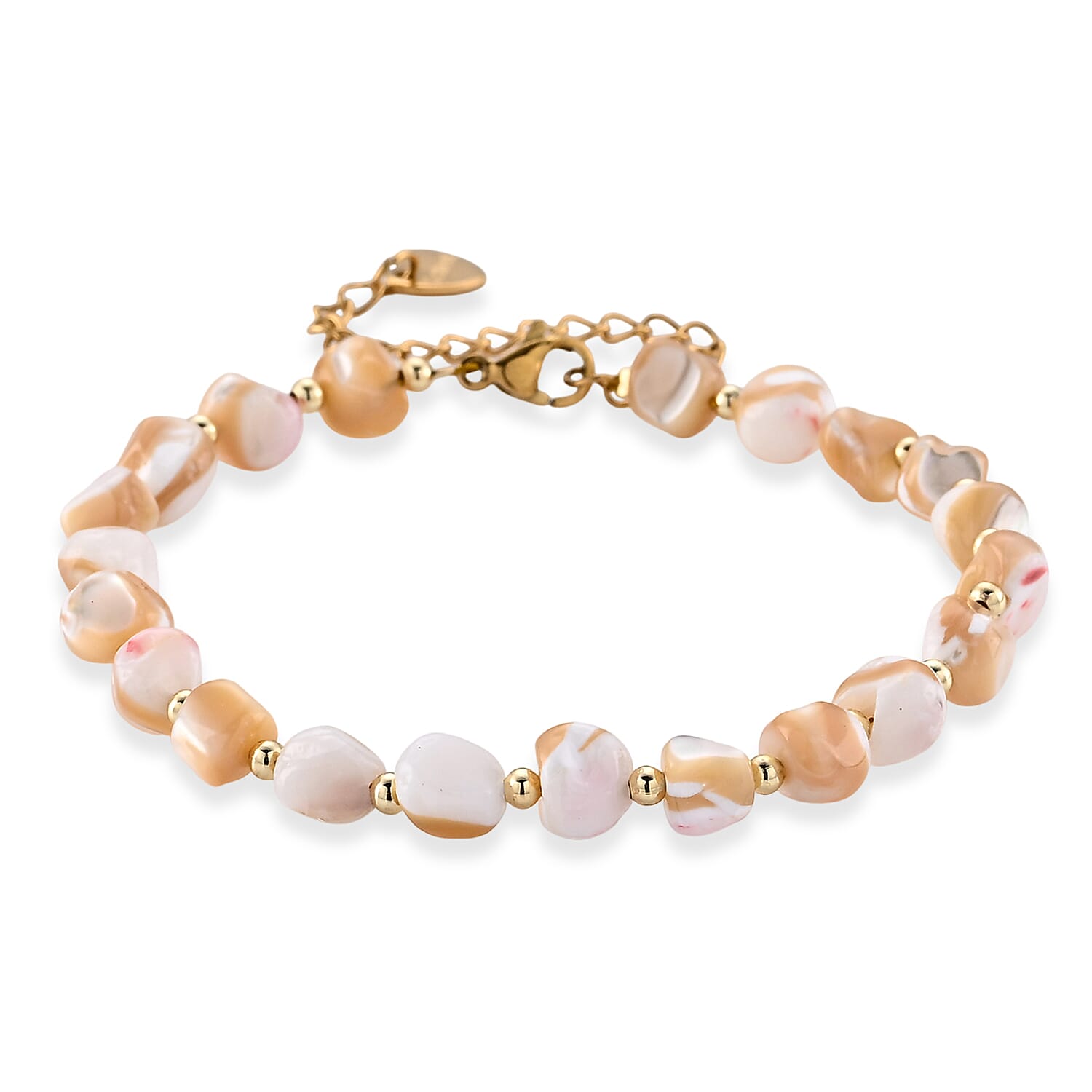 Natural Color Shell Beaded Bracelet in Goldtone (6.5-7In)