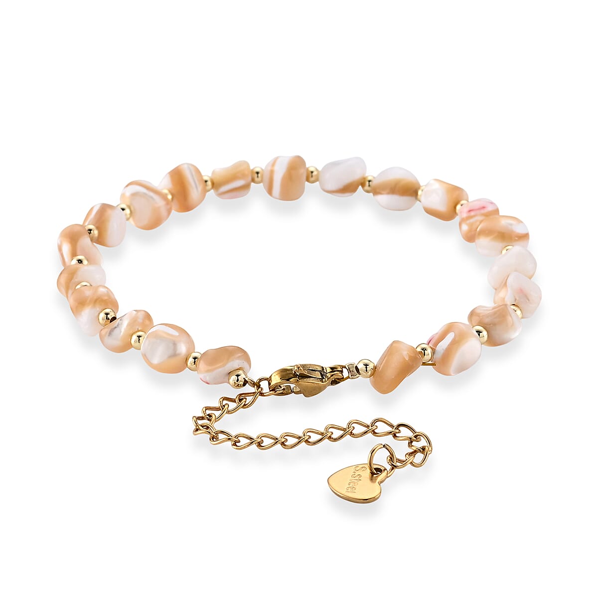 Natural Color Shell Beaded Bracelet in Goldtone (6.5-7In) image number 1