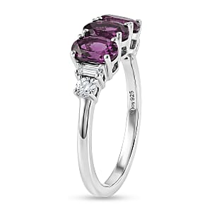 D'Joy AAA Radiant Ember Garnet and Moissanite 1.90 ctw Three Stone Ring in Rhodium Over Sterling Silver (Size 10.0)