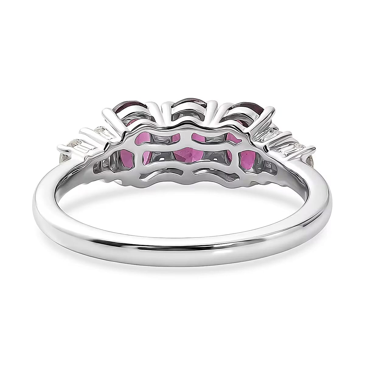 D'Joy AAA Radiant Ember Garnet and Moissanite 1.90 ctw Trinity Ring in Rhodium Over Sterling Silver (Size 10.0) image number 6
