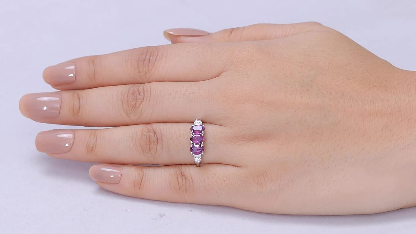 D'Joy AAA Radiant Ember Garnet, Moissanite Ring in Rhodium Over Sterling Silver (Size 10.0) 1.90 ctw
