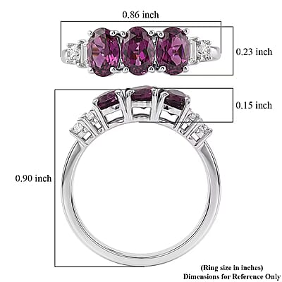D'Joy AAA Radiant Ember Garnet and Moissanite 1.90 ctw Trinity Ring in Rhodium Over Sterling Silver (Size 5.0)