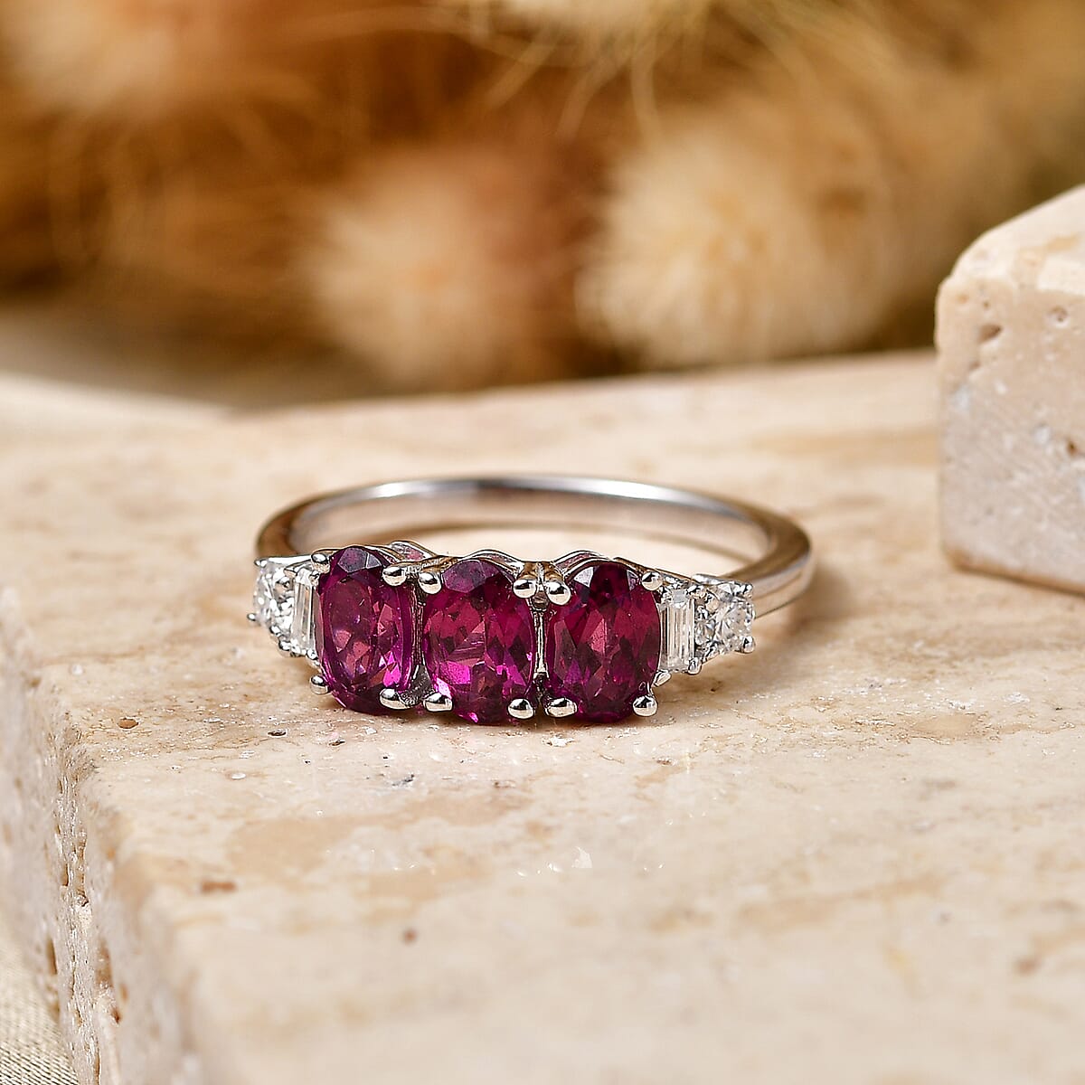 D'Joy AAA Radiant Ember Garnet and Moissanite 1.90 ctw Ring in Rhodium Over Sterling Silver (Size 7.0) image number 1