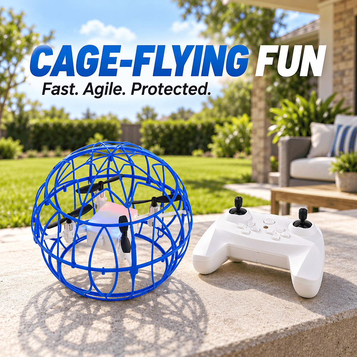 Football Flying Vehicle Quadcopter Drone Remote Contral Toy with Screwdriver - Blue