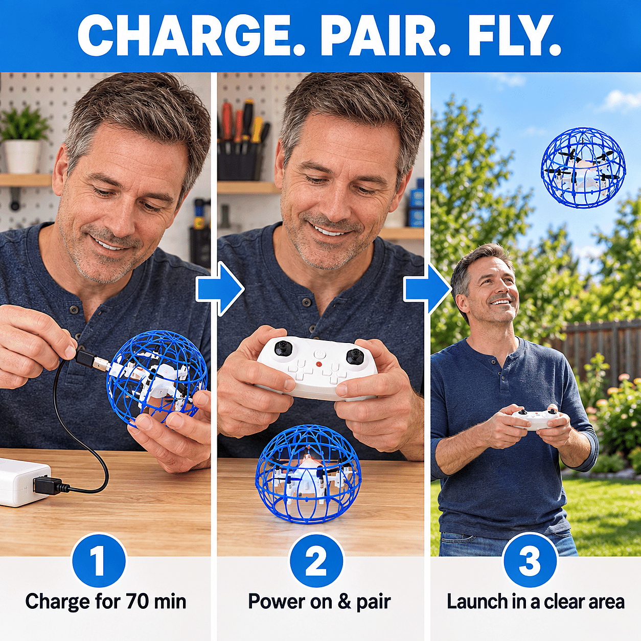 Football Flying Vehicle Quadcopter Drone Remote Contral Toy with Screwdriver - Blue
