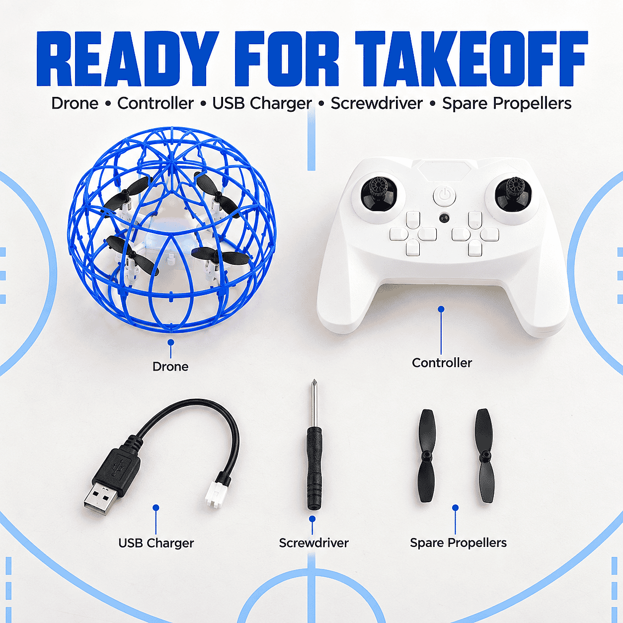Football Flying Vehicle Quadcopter Drone Remote Contral Toy with Screwdriver - Blue