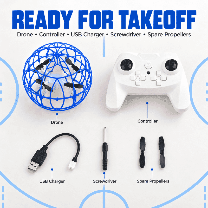Football Flying Vehicle Quadcopter Drone Remote Contral Toy with Screwdriver - Blue