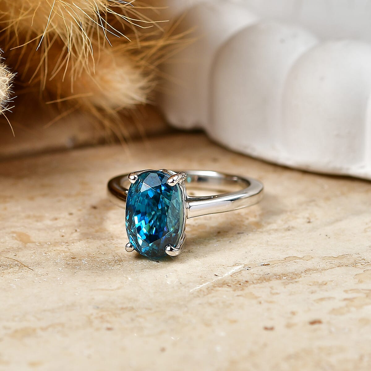 Rhapsody AAAA Cambodian Blue Zircon 8.00 ctw Classic Ring in 950 Platinum (Size  6.0)  6.25 Grams image number 1