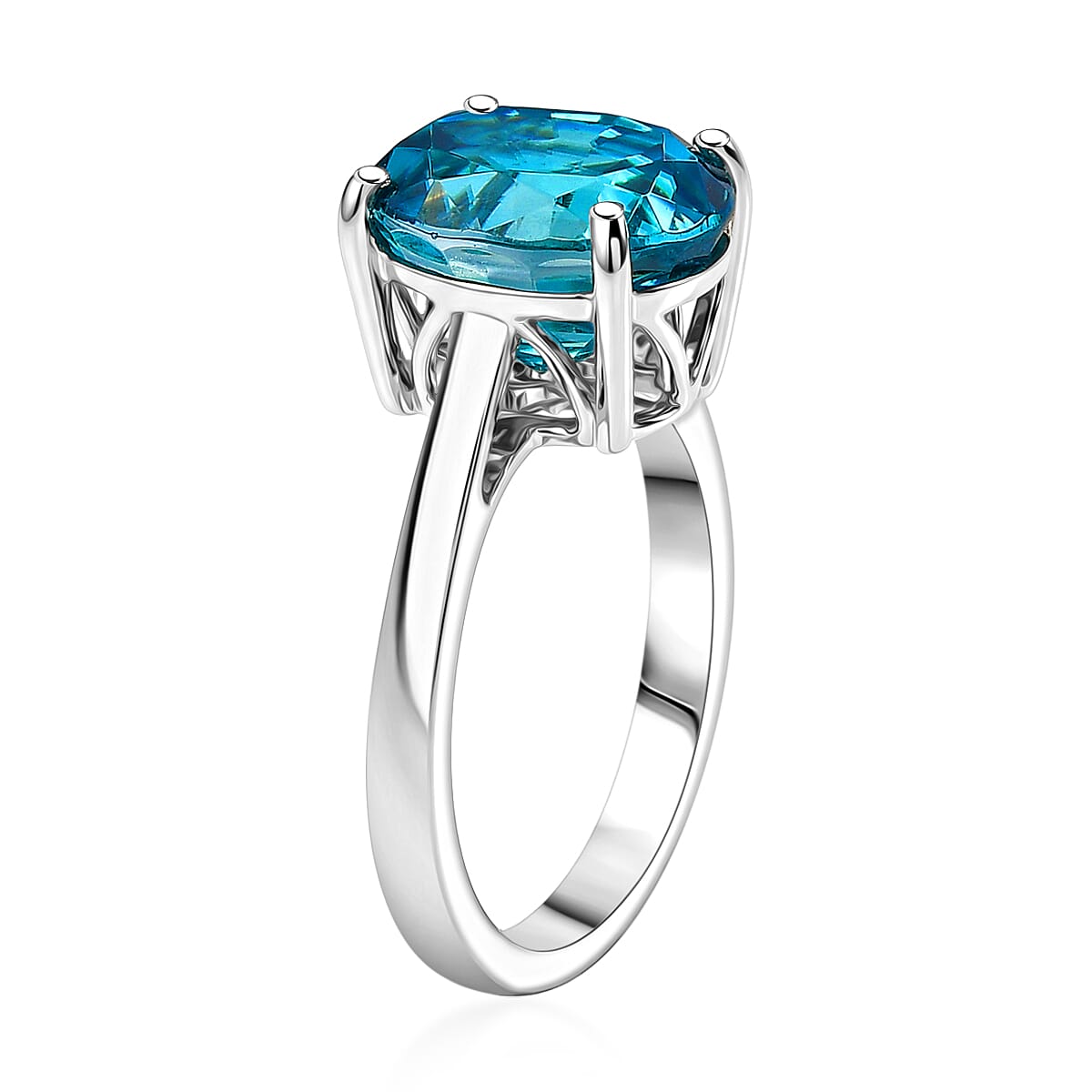 Rhapsody AAAA Cambodian Blue Zircon 8.00 ctw Classic Ring in 950 Platinum (Size  6.0)  6.25 Grams image number 3