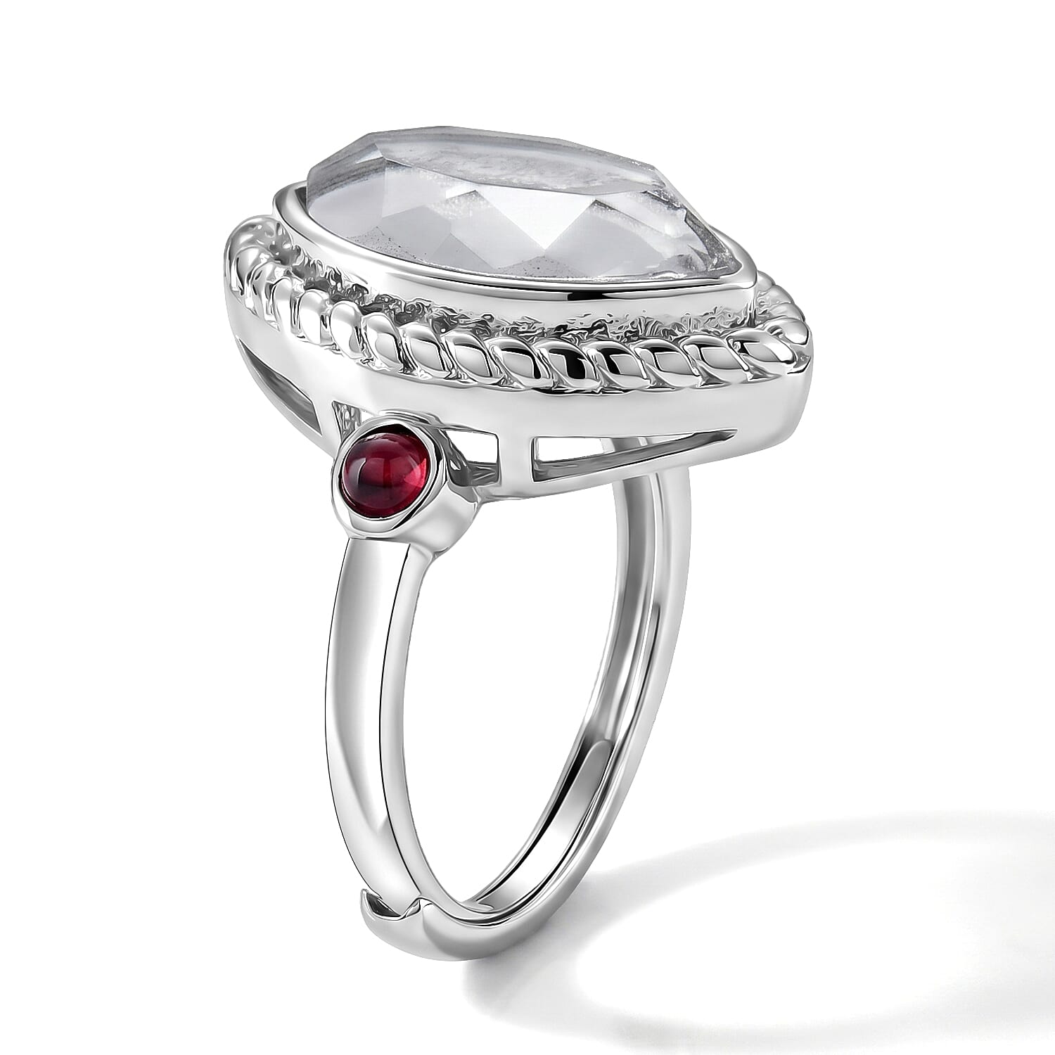 Multi-Tourmaline and Red Garnet Ring in Silvertone (Adjustable) 0.32 ctw