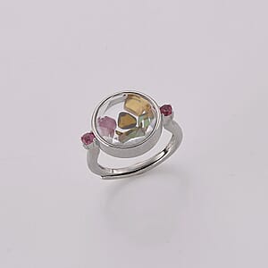 Multi-Tourmaline Ring in Silvertone (Adjustable) 0.30 ctw