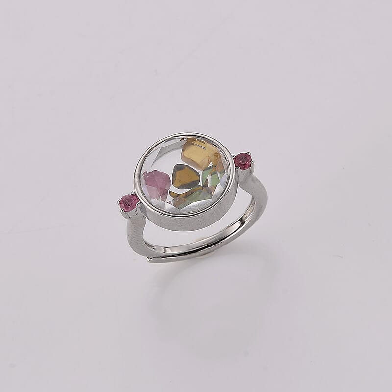 Multi-Tourmaline Ring in Silvertone (Adjustable) 0.30 ctw