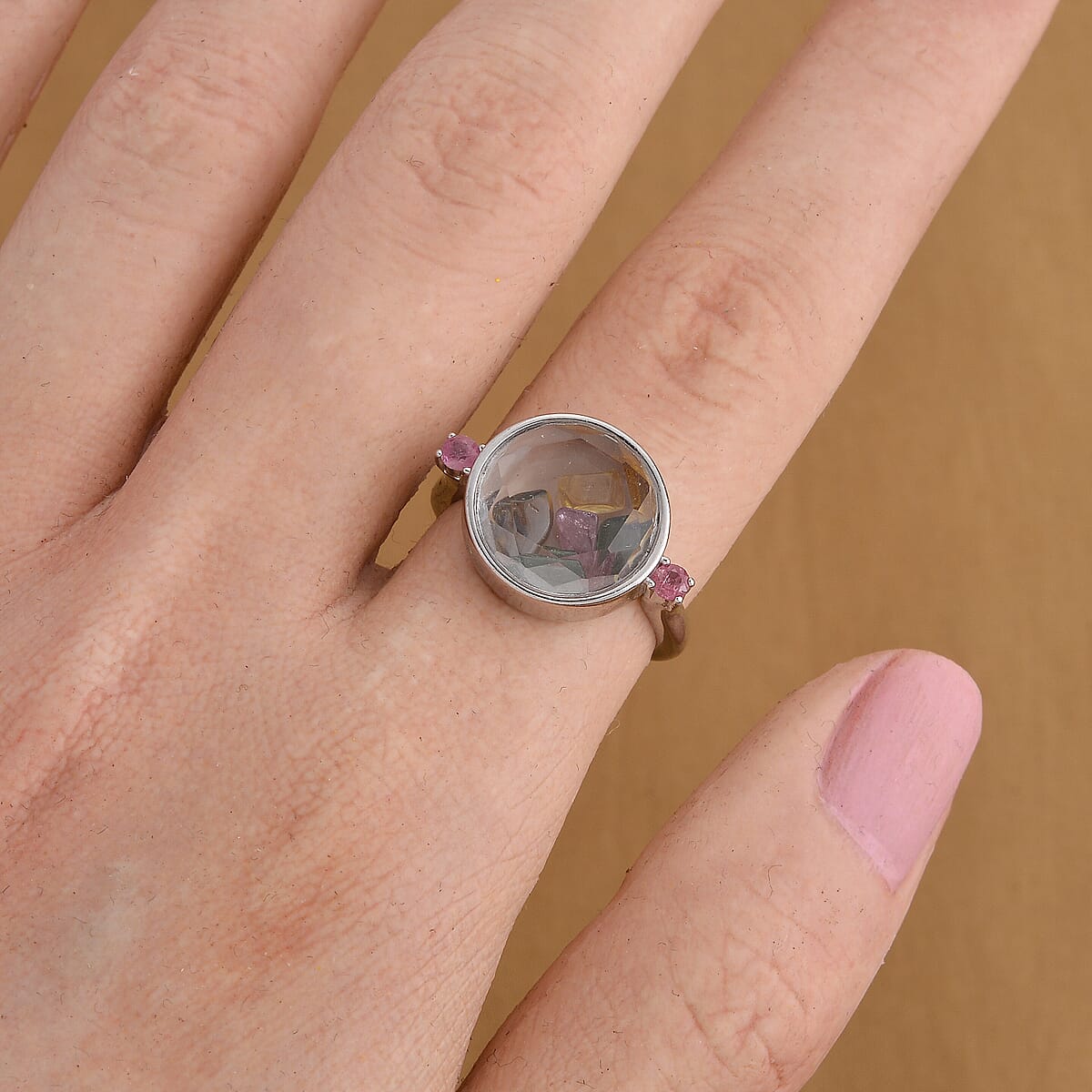 Multi-Tourmaline Ring in Silvertone (Adjustable) 0.30 ctw image number 1