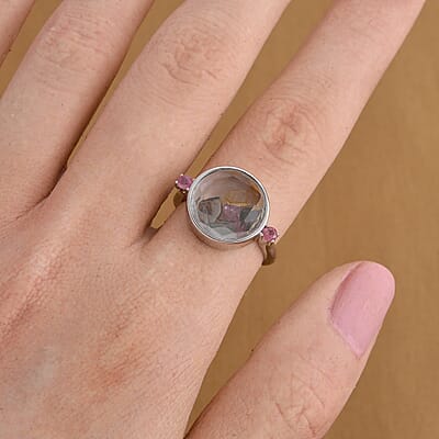 Multi-Tourmaline Ring in Silvertone (Adjustable) 0.30 ctw