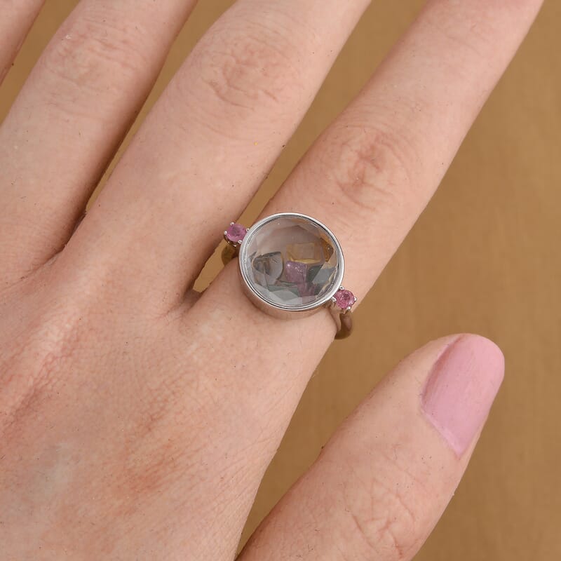 Multi-Tourmaline Ring in Silvertone (Adjustable) 0.30 ctw