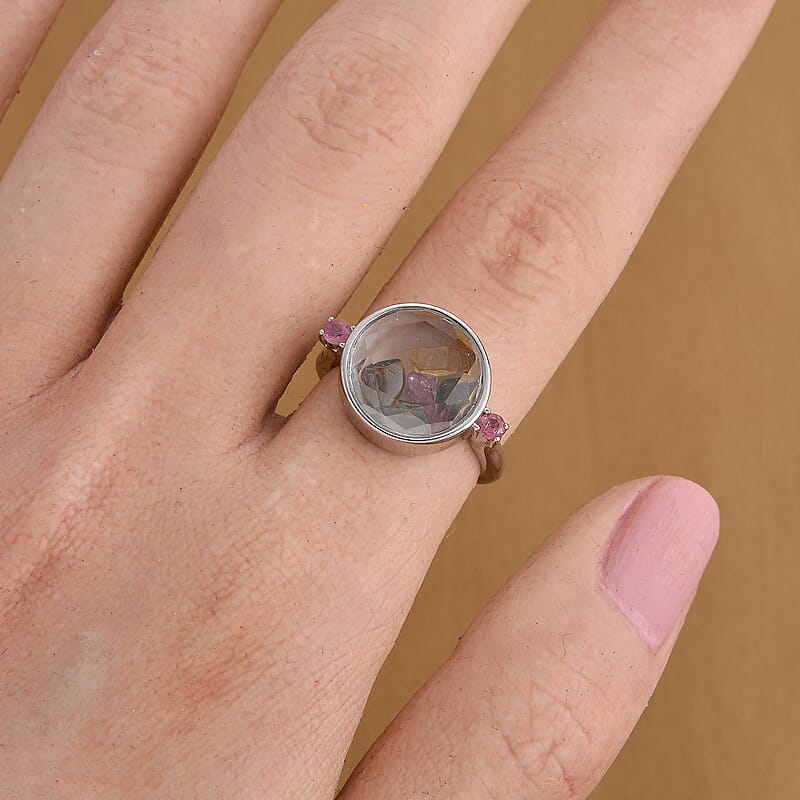 Multi-Tourmaline Ring in Silvertone (Adjustable) 0.30 ctw
