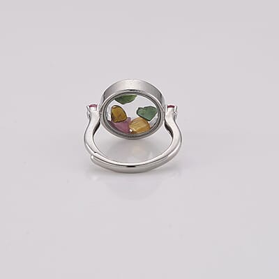 Multi-Tourmaline Ring in Silvertone (Adjustable) 0.30 ctw