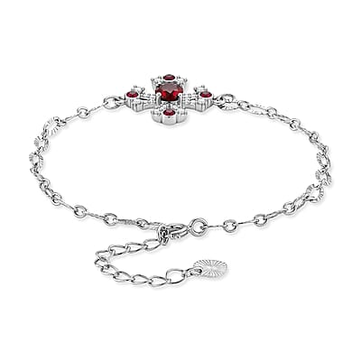 Mozambique Garnet and Simulated Diamond 0.68 ctw Bracelet in Silvertone (6-7In)