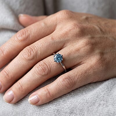 Luxuriant Lab Grown Blue Diamond (SI)(IR) 1.00 ctw Solitaire Ring in 10K White Gold (Size 8.0)