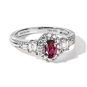 D'Joy Premium Radiant Ember Garnet and White Zircon 1.35 ctw Vintage Medallion Collection Ring in Rhodium Over Sterling Silver (Size 10.0)