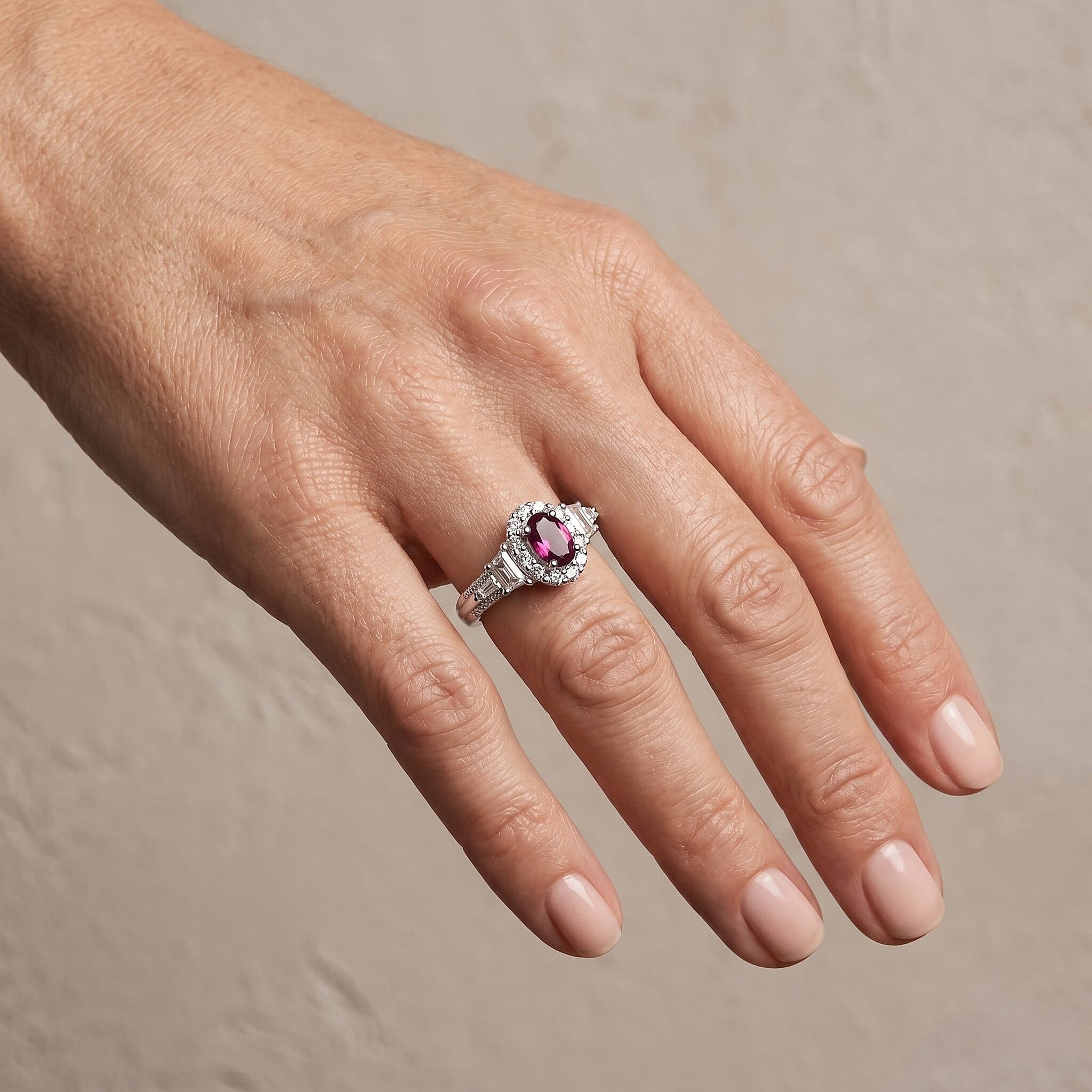 D'Joy Premium Radiant Ember Garnet and White Zircon 1.35 ctw Vintage Medallion Collection Ring in Rhodium Over Sterling Silver (Size 6.0)