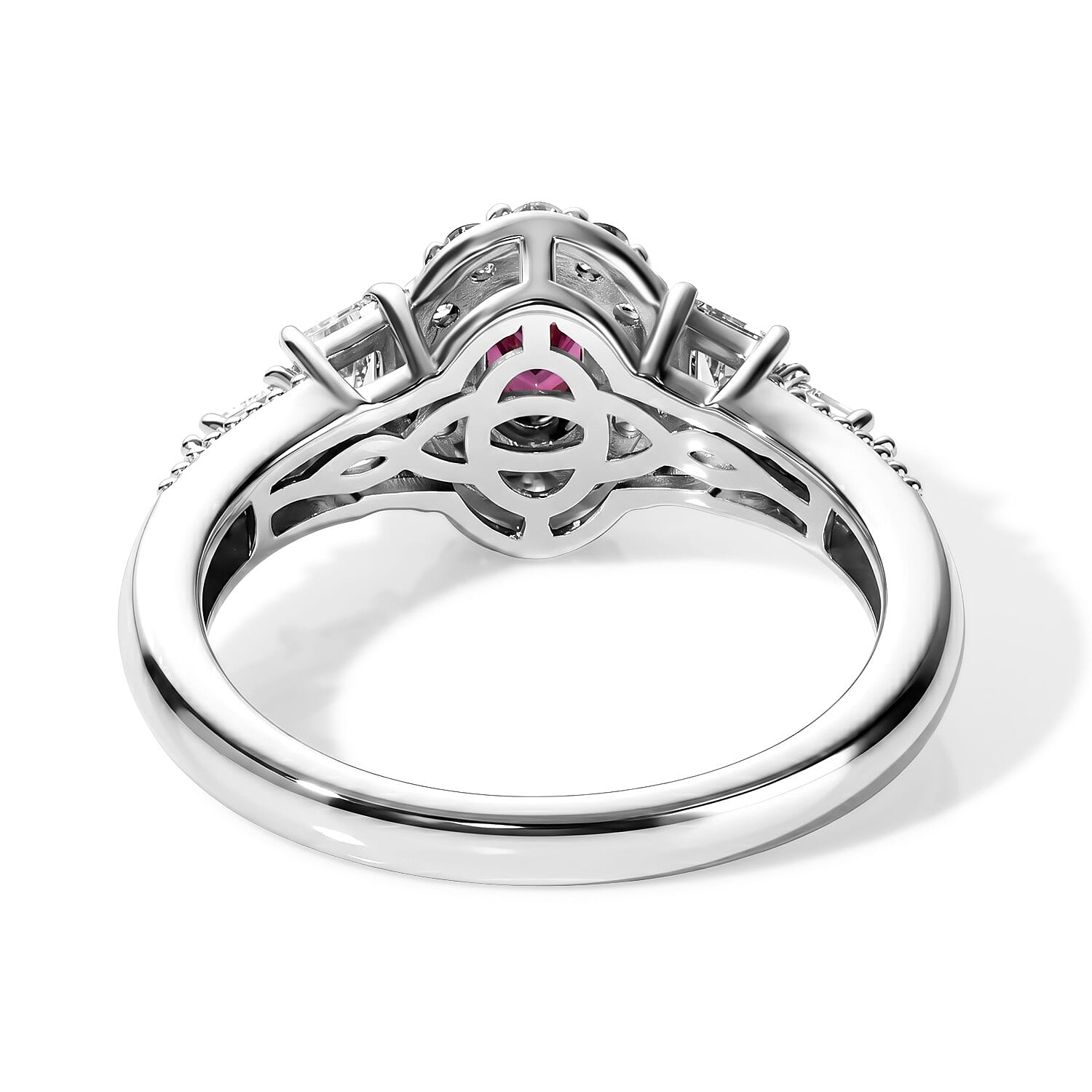 D'Joy Premium Radiant Ember Garnet and White Zircon 1.35 ctw Vintage Medallion Collection Ring in Rhodium Over Sterling Silver (Size 6.0)