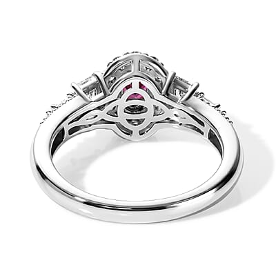 D'Joy Premium Radiant Ember Garnet and White Zircon 1.35 ctw Vintage Medallion Collection Ring in Rhodium Over Sterling Silver (Size 6.0)