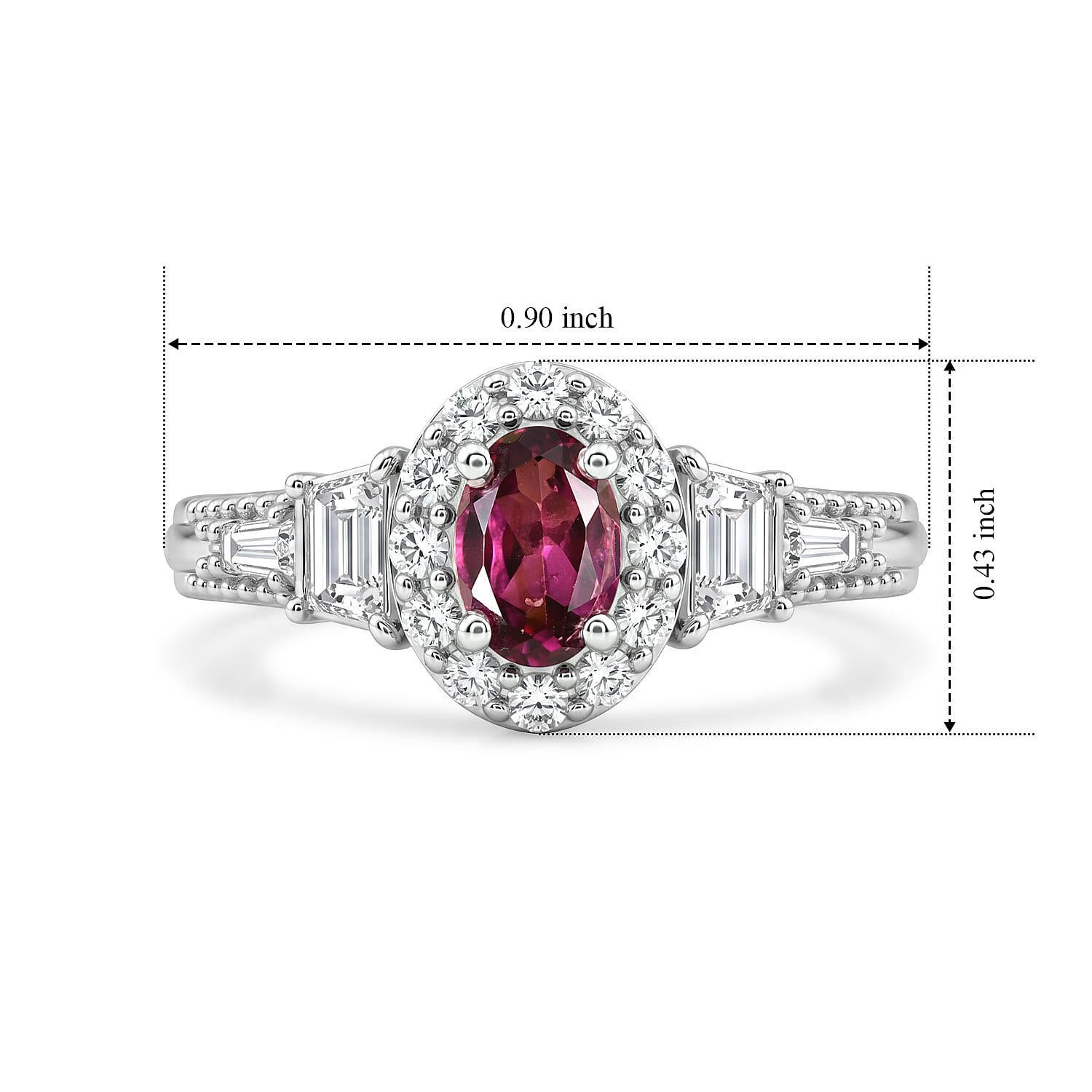 D'Joy Premium Radiant Ember Garnet and White Zircon 1.35 ctw Vintage Medallion Collection Ring in Rhodium Over Sterling Silver (Size 6.0)