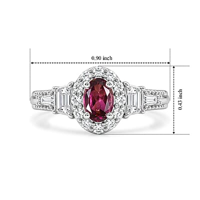 D'Joy Premium Radiant Ember Garnet and White Zircon 1.35 ctw Vintage Medallion Collection Ring in Rhodium Over Sterling Silver (Size 6.0)